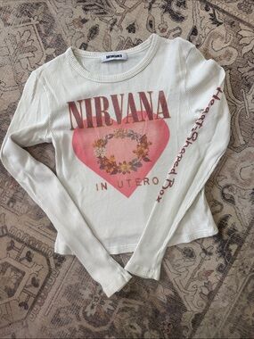 Daydreamer Cream Long Sleeve Nirvana Heart Tee with Pink Graphic